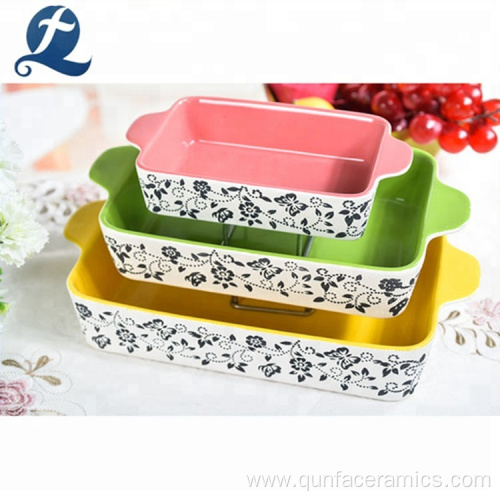 Food Grade Rectangular Ceramic Bakeware Pans With Decals